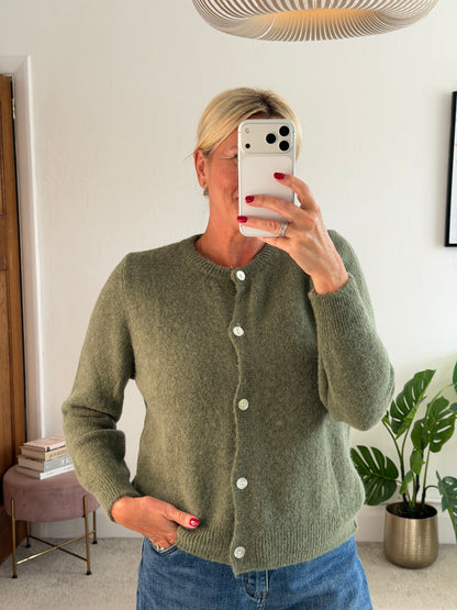 Khaki Alpaca Mix Button Cardigan