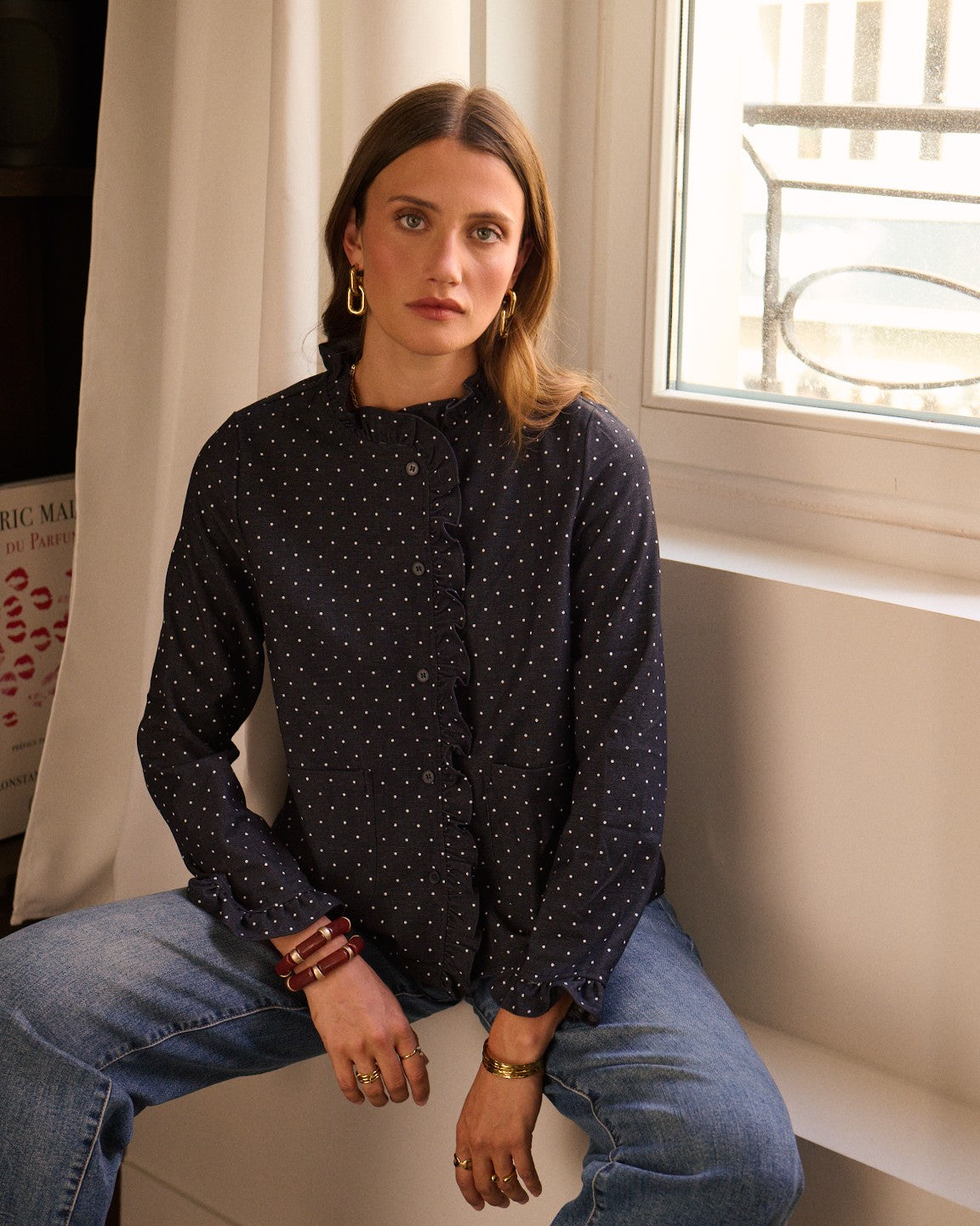Navy Polka Dot Frill Shacket