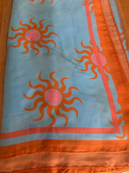Sky Blue/Orange Sun Print Floaty Kaftan Dress