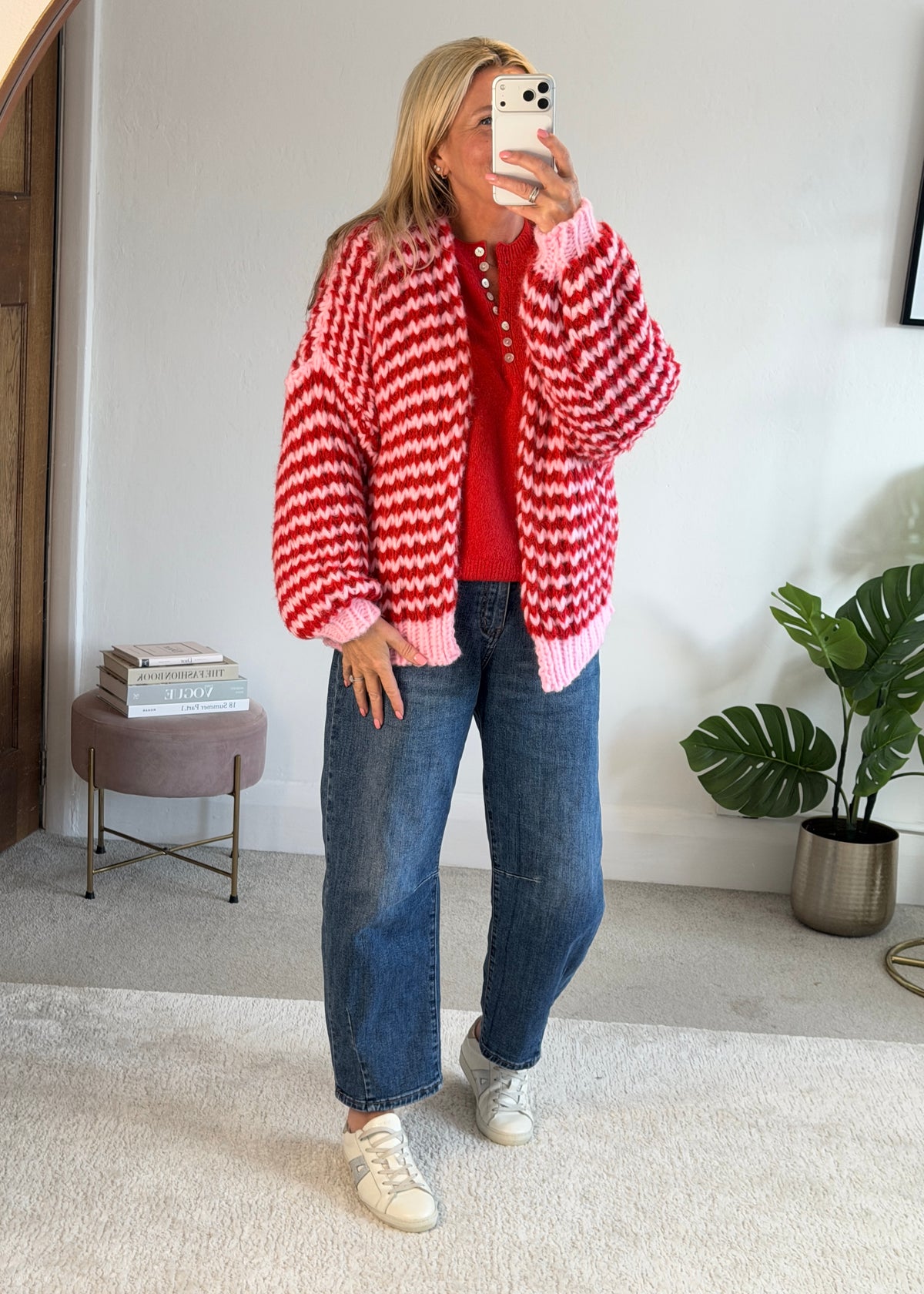 Red/Pink Cosy Stripe Cardigan