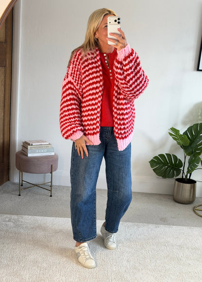 Red/Pink Cosy Stripe Cardigan