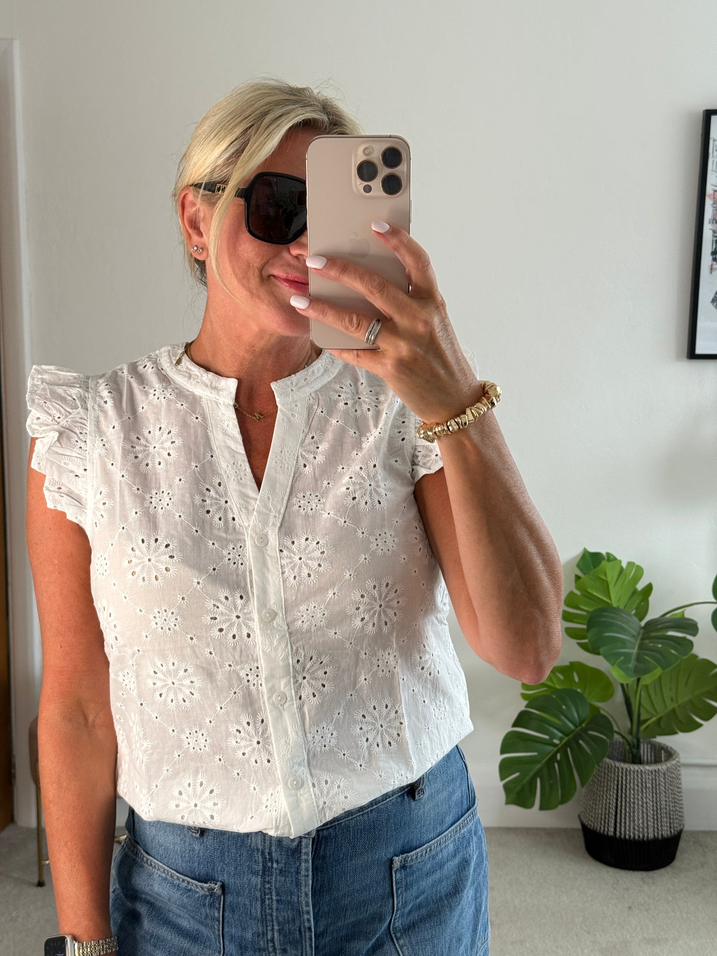 White Floral Broderie Anglaise Blouse