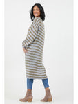 Flo Stripe Long Cardigan - Grey/Khaki