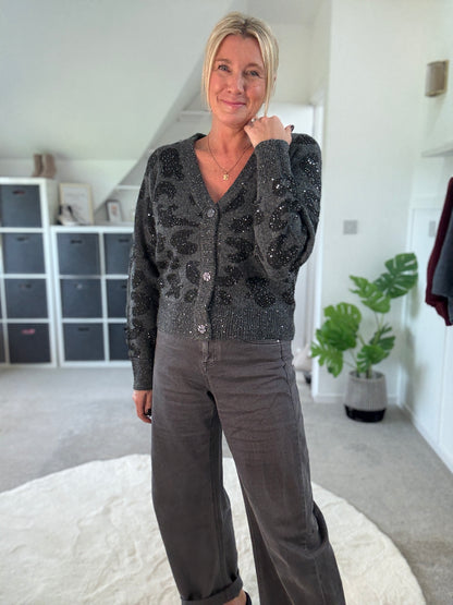 Dk Grey Sequin Animal Cardigan