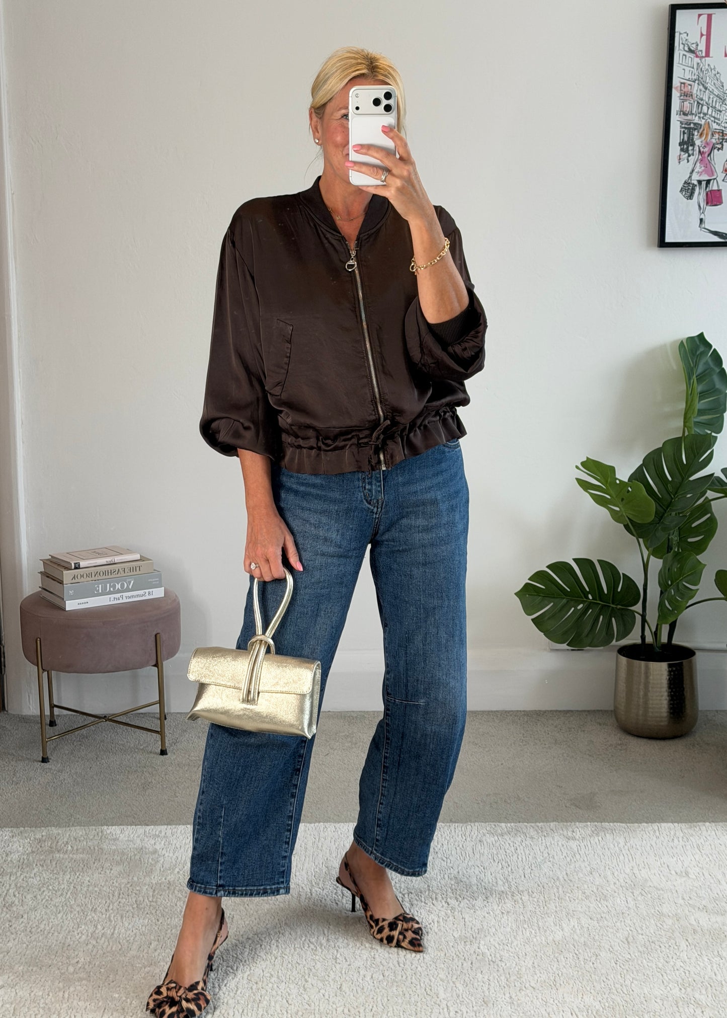 Chocolate Satin Drawstring Bomber Jacket