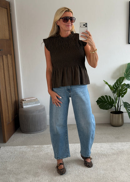 Chocolate Smocked Peplum Top