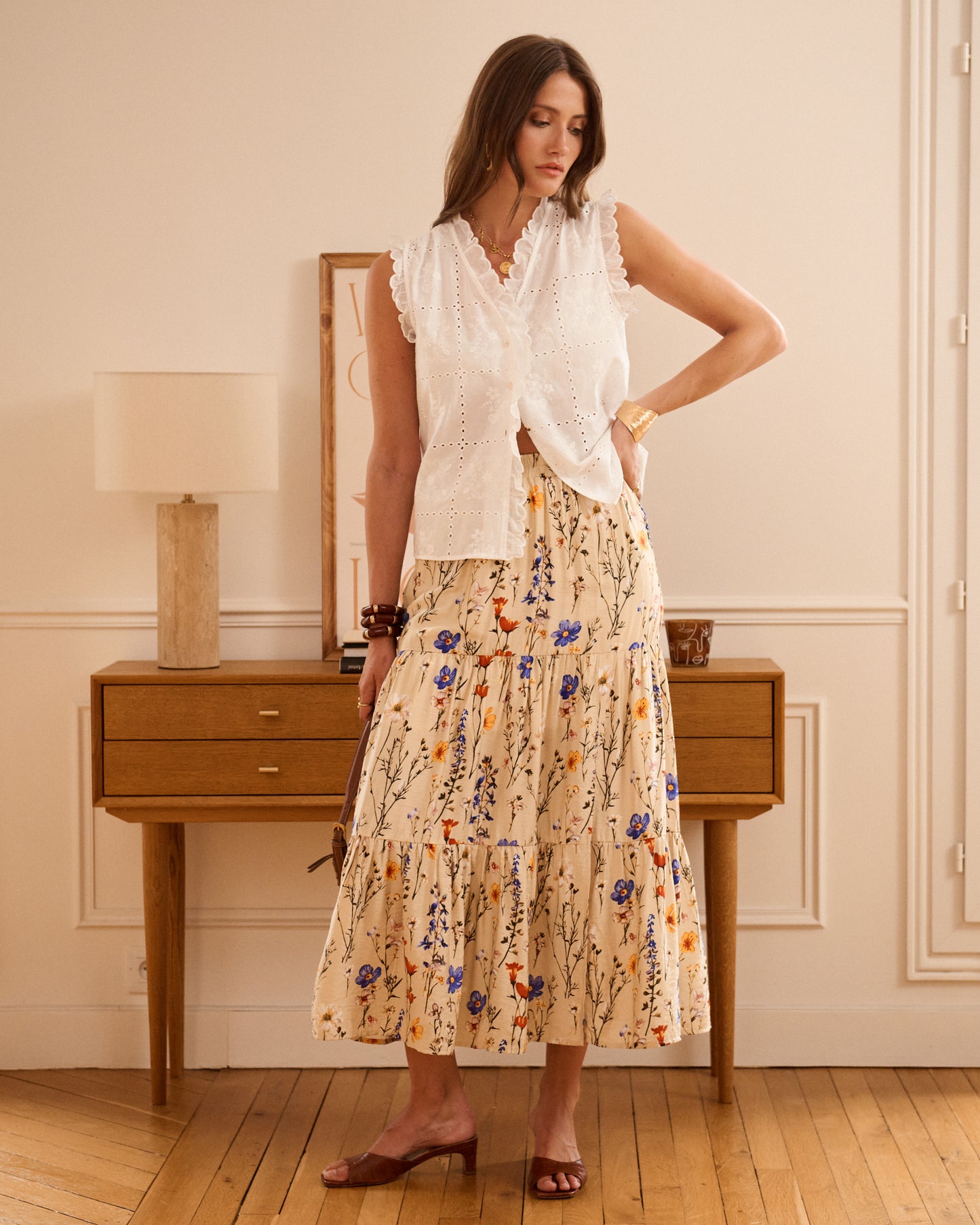 White Broderie Anglaise Frill Sleeve Blouse