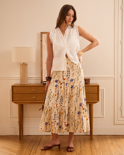 White Broderie Anglaise Frill Sleeve Blouse