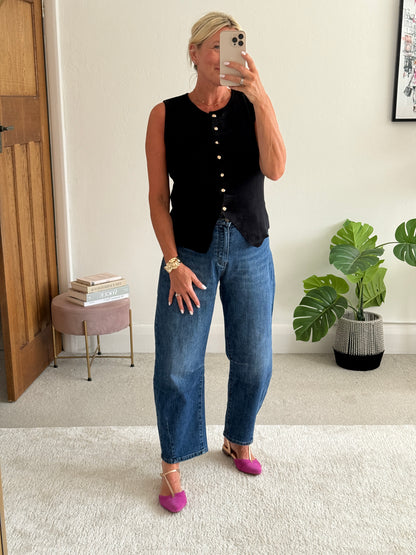 Livia Dark Blue Cropped Barrel Jeans