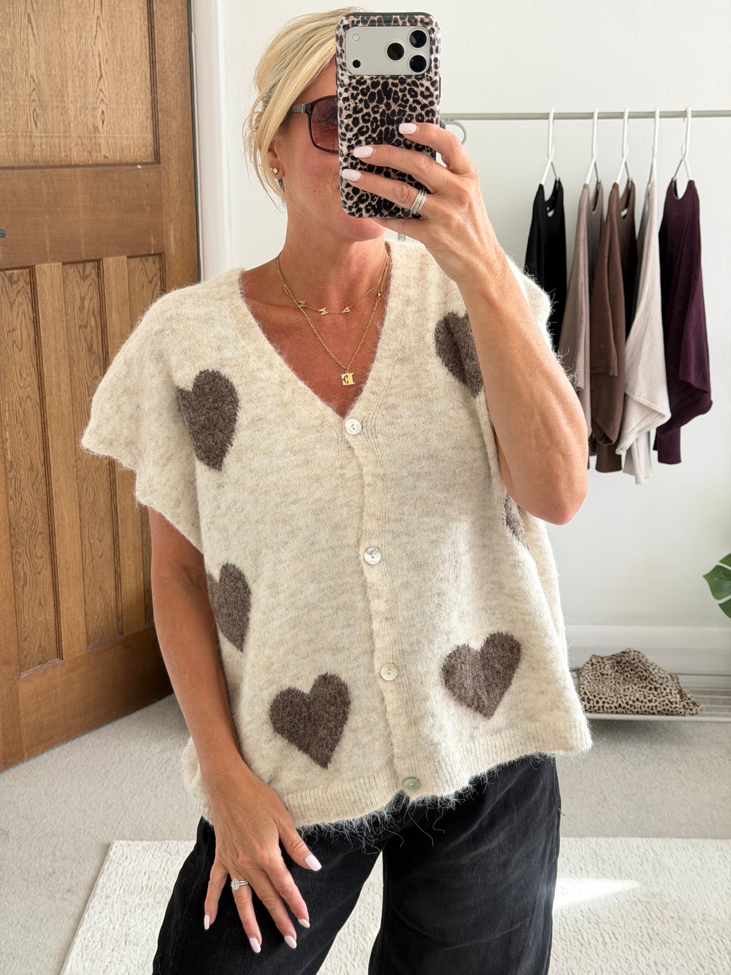 Mocha/Bordeaux Oversized Heart Cardigan