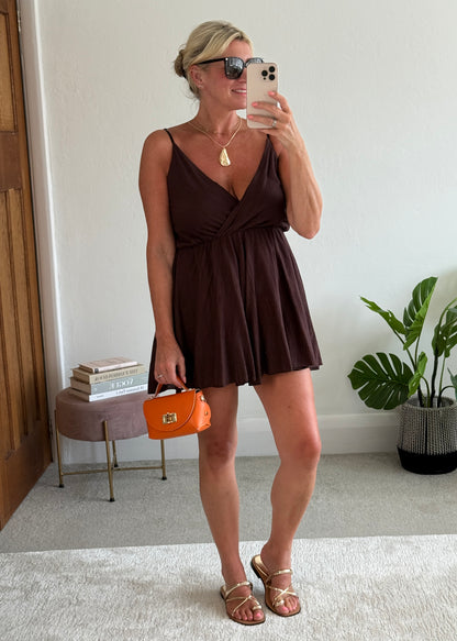 Chocolate V-Neck Playsuit