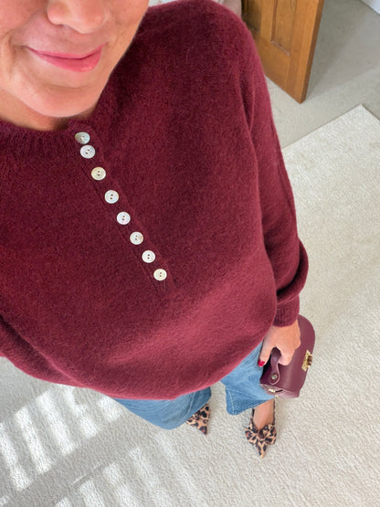 Burgundy Alpaca Mix Button Jumper