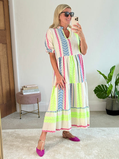 Neon/Blue Aztec Maxi Dress