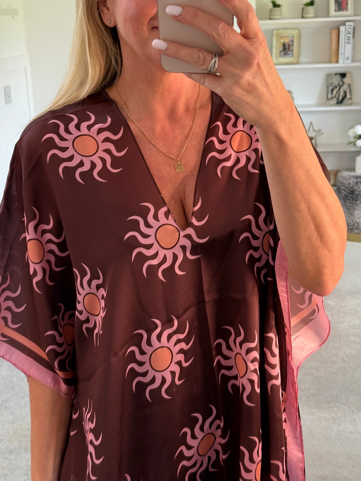 Lemon/Pink Sun Print Floaty Kaftan Dress