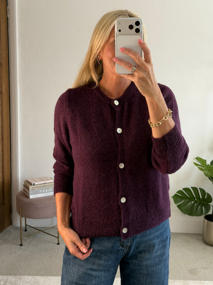 Plum Alpaca Mix Button Cardigan