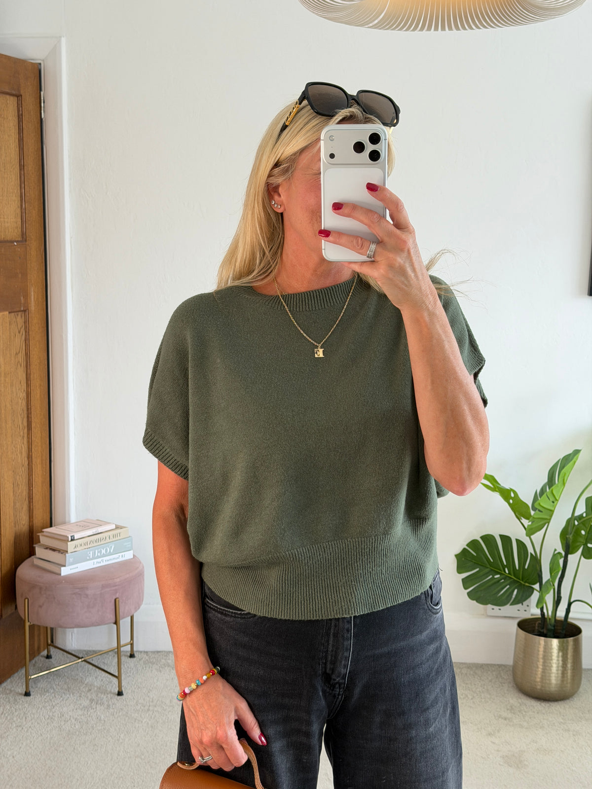 Khaki S/Sleeve Batwing Jumper