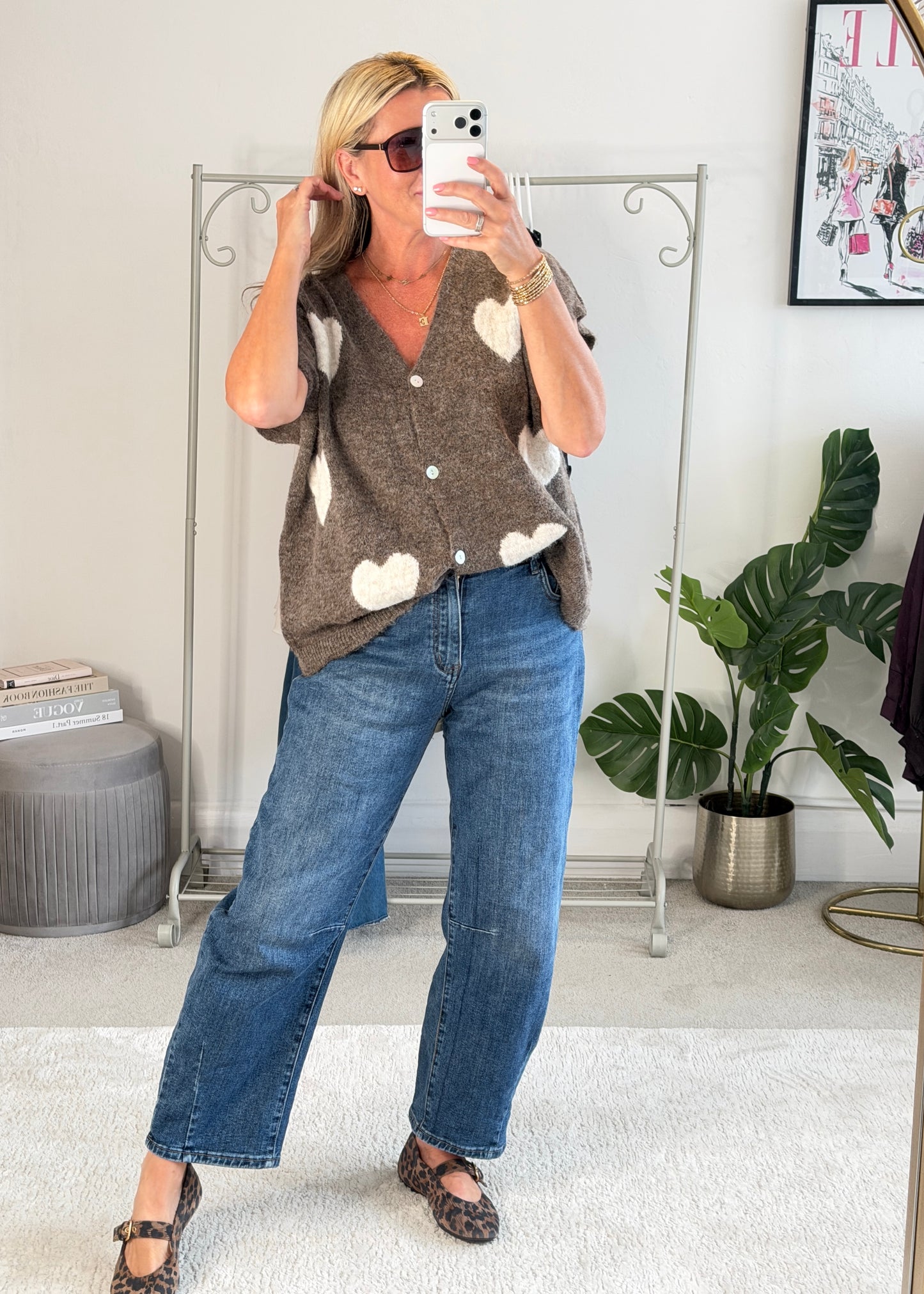 Chocolate/Cream Oversized Heart Cardigan