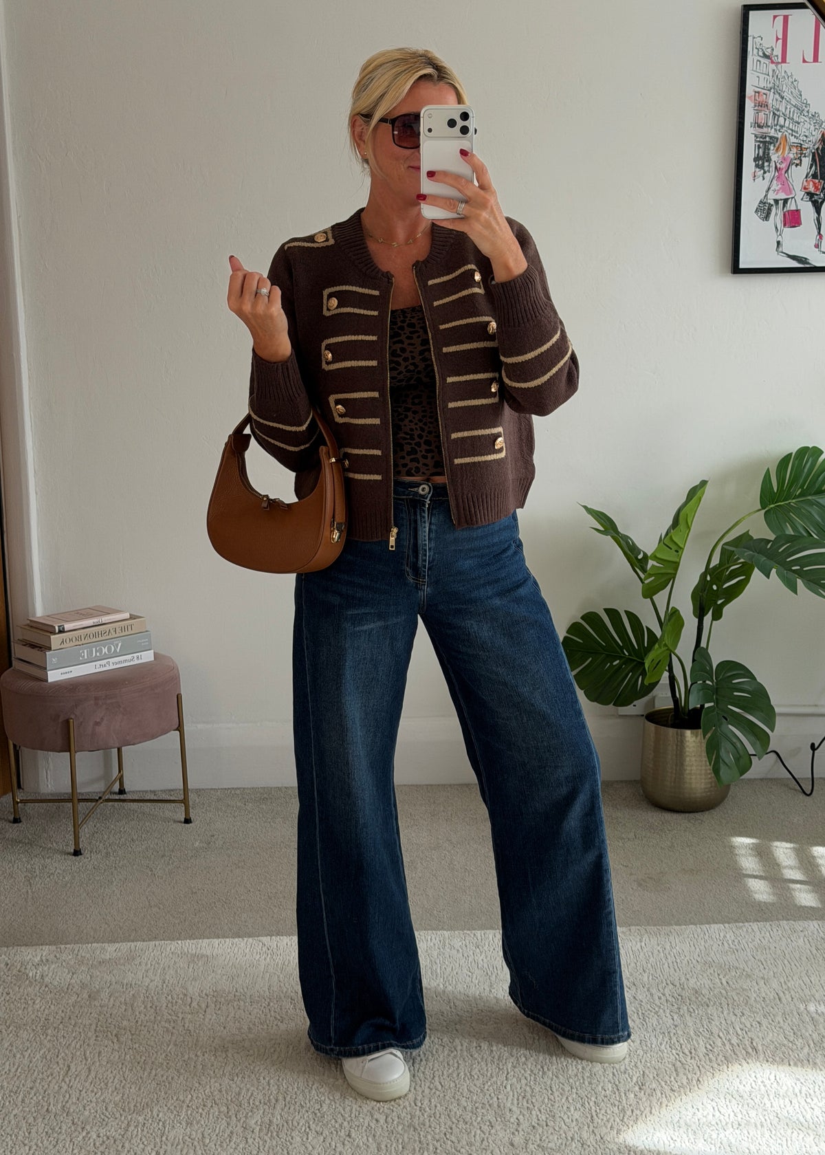 Chocolate Military Zip Front Knitted Cardi