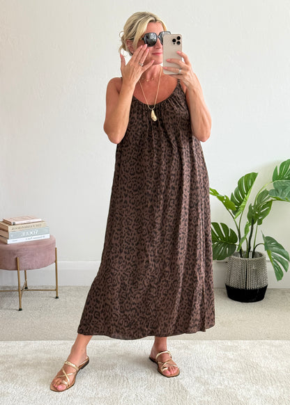Chocolate Plaited Strap Leopard Maxi Dress 🐆