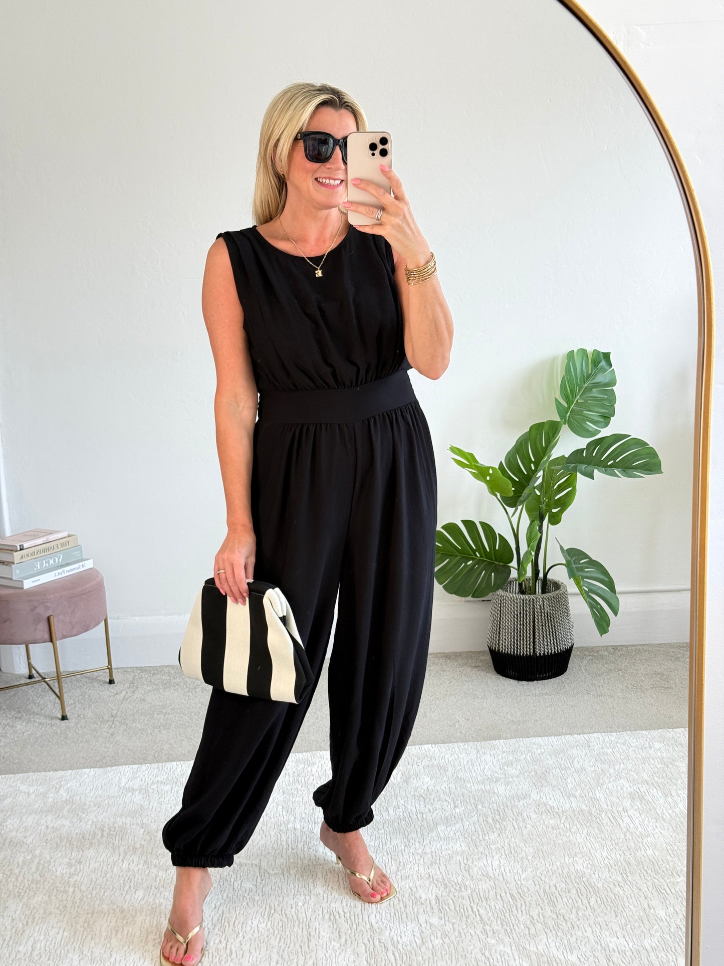 Black Elasticated Sleeveless Harem Jumpsuit