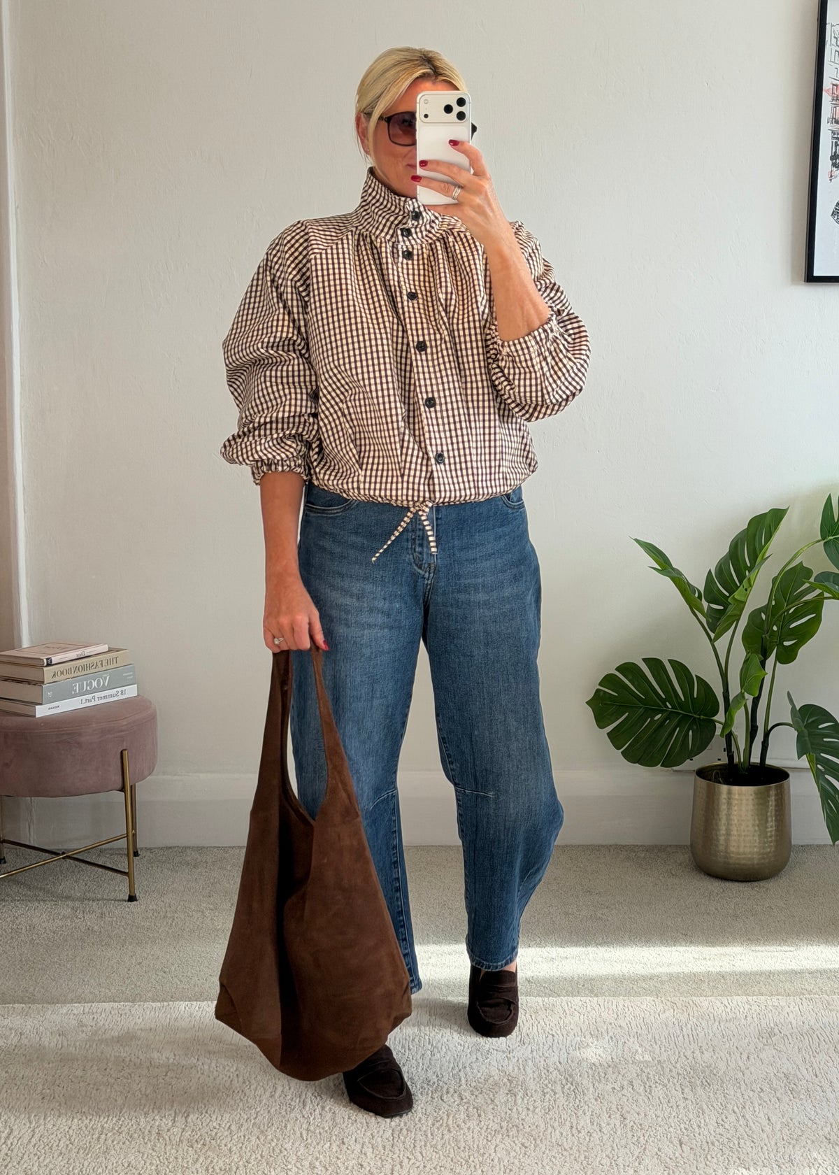 Chocolate Check Funnel Neck Jacket