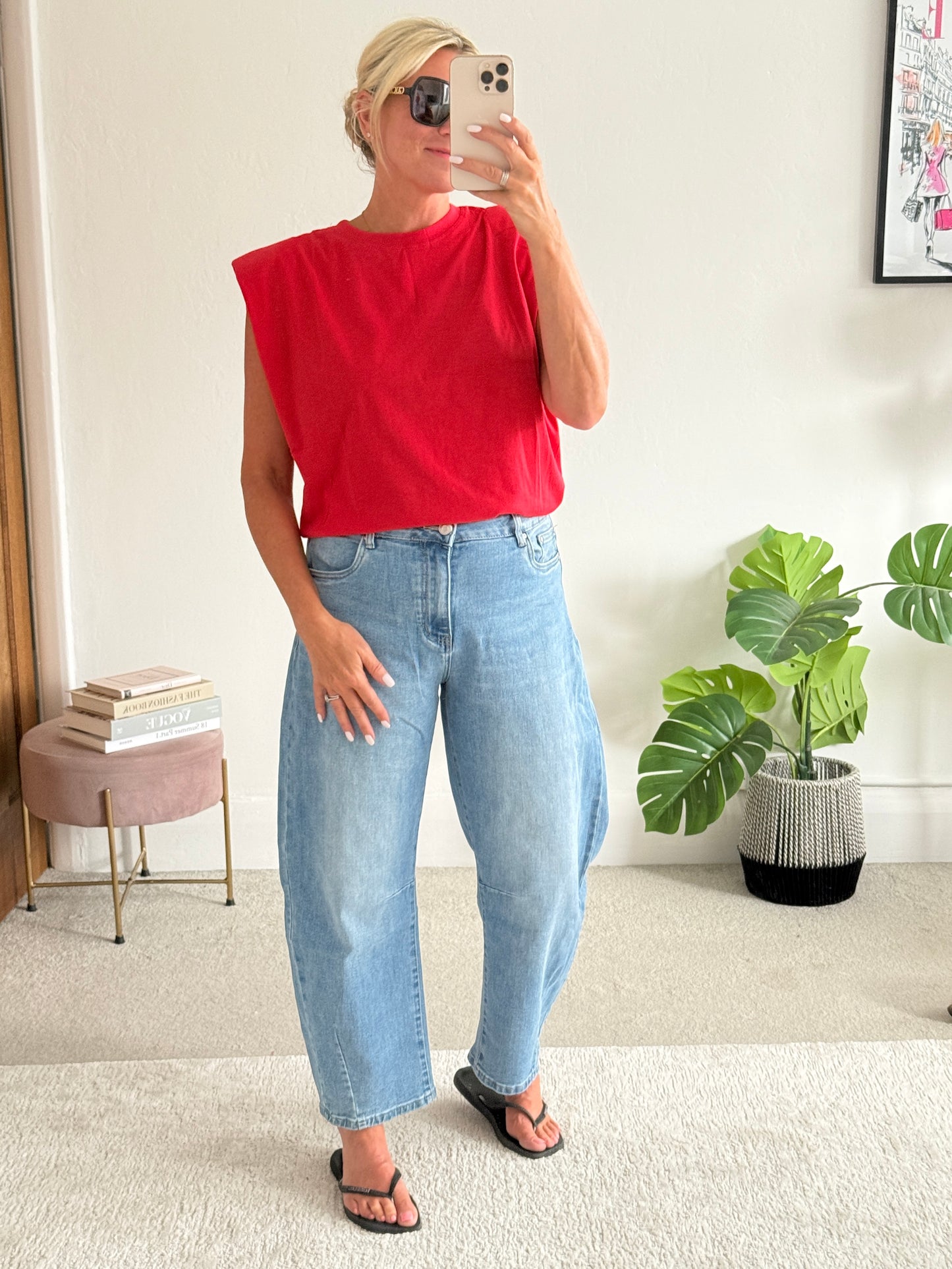 Red Structured Shoulder T-Shirt