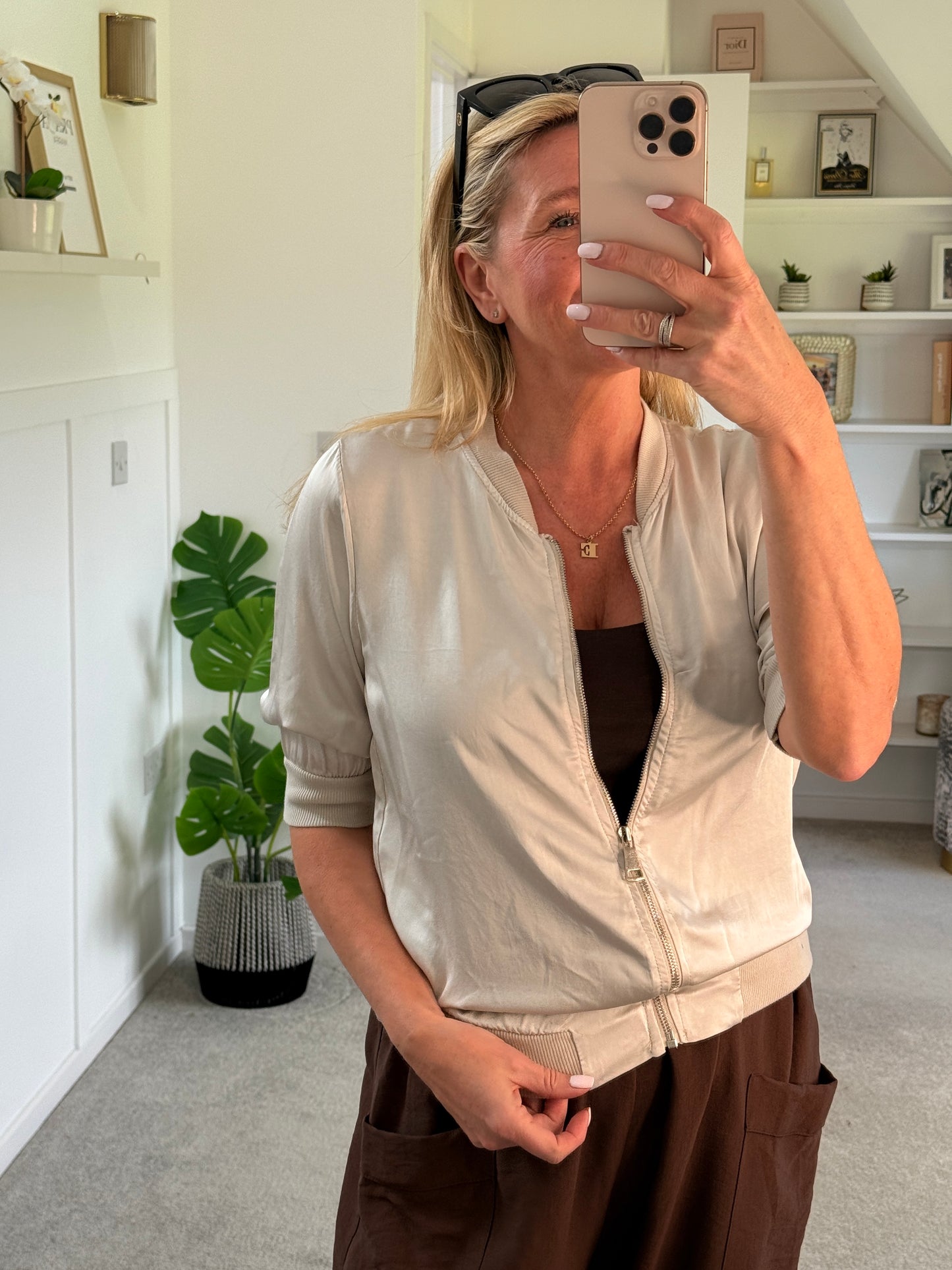 Champagne Silk Mix 1/2 Sleeve Bomber Jacket