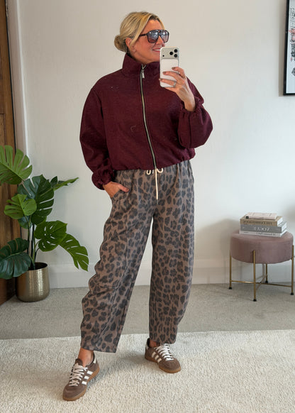Burgundy Brushed Funnel Neck Zip Jacket