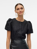 Merle Black Puff Embossed Flower Blouse