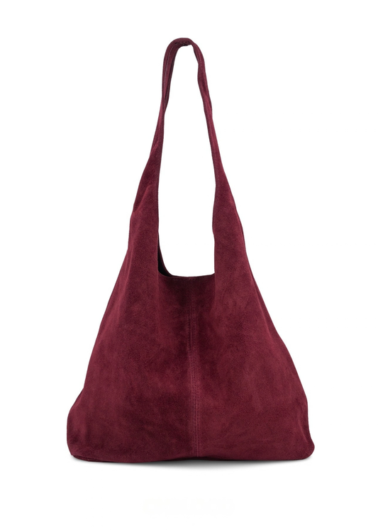 Oxblood Suede Leather Slouchy Hobo Bag