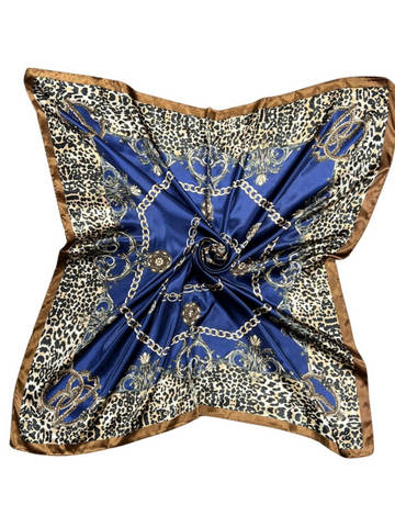 Navy Leopard Print Silk Touch Square Scarf