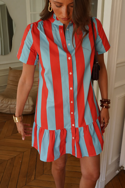 Red/Turquoise Blue Stripe Dress