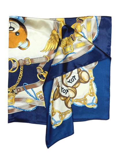 Navy Bear Pattern Silk Touch Square Scarf