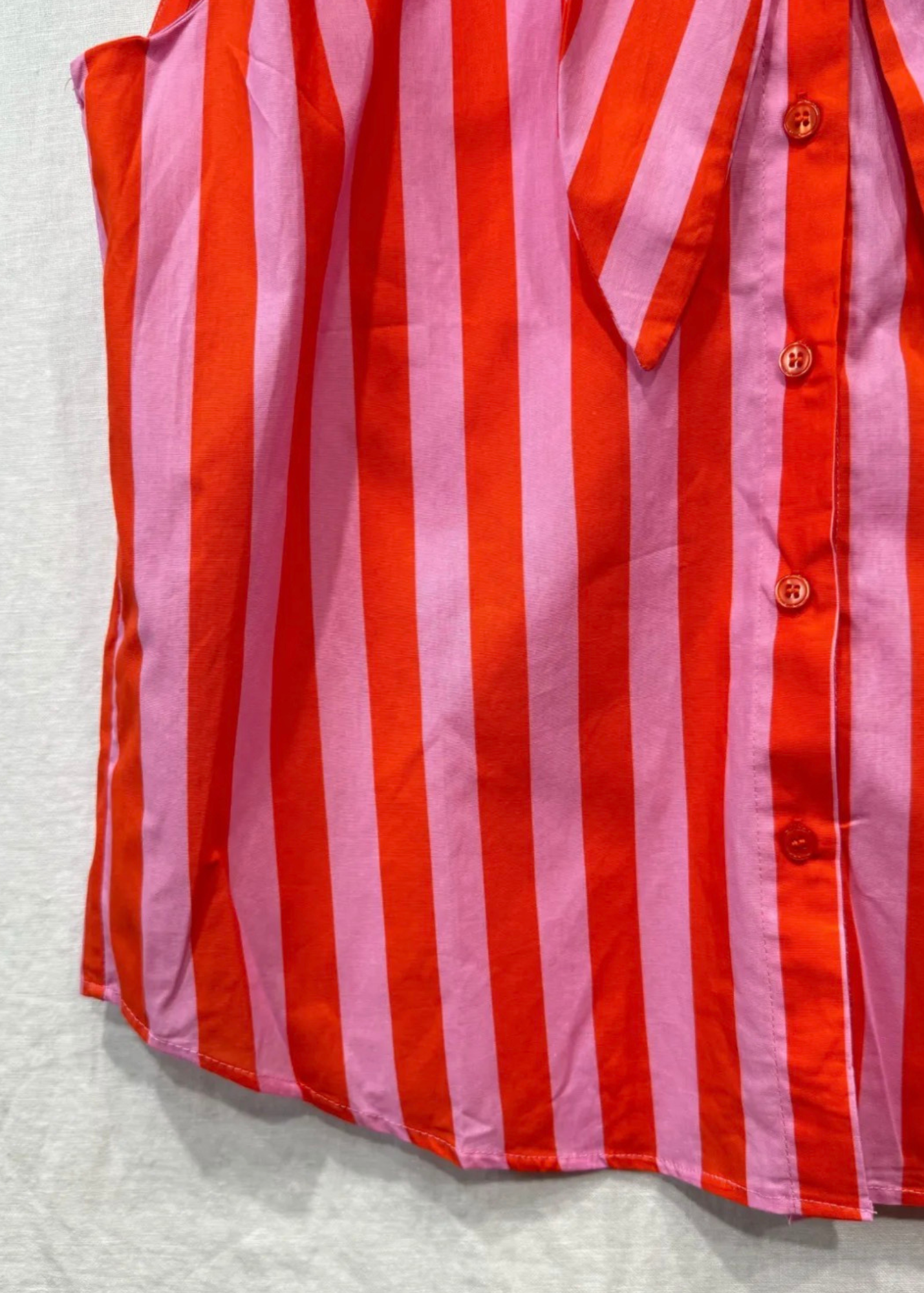 Pink/Red Stripe Tie-Neck Blouse - PRE ORDER