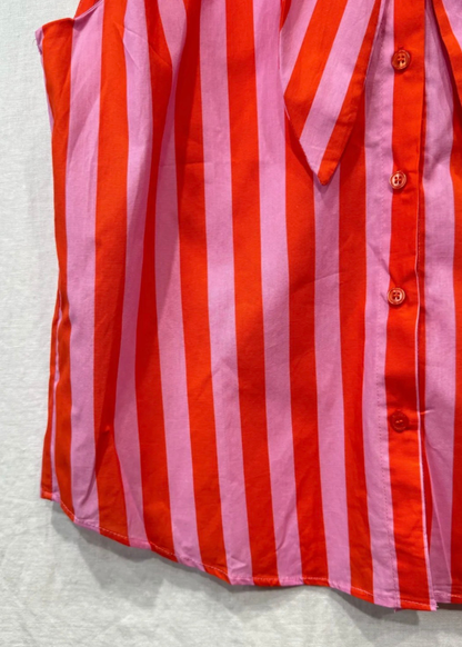 Pink/Red Stripe Tie-Neck Blouse - PRE ORDER