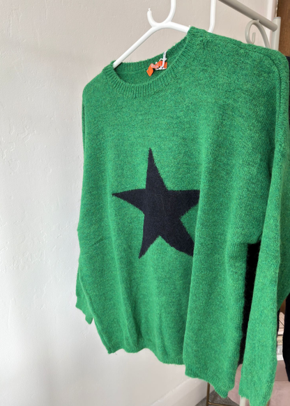 Oatmeal/Red Star Crew Neck Jumper