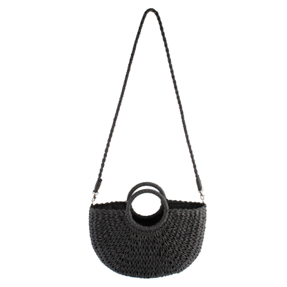 Black Large Basket Top Handle Crossbody Bag