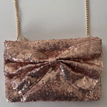 Rose Gold Large Bow Glitter Clutch Bag