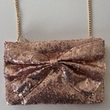 Silver Large Bow Glitter Clutch Bag