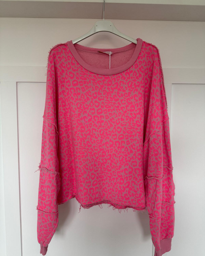 Neon Pink Leopard Oversized Sweatshirt