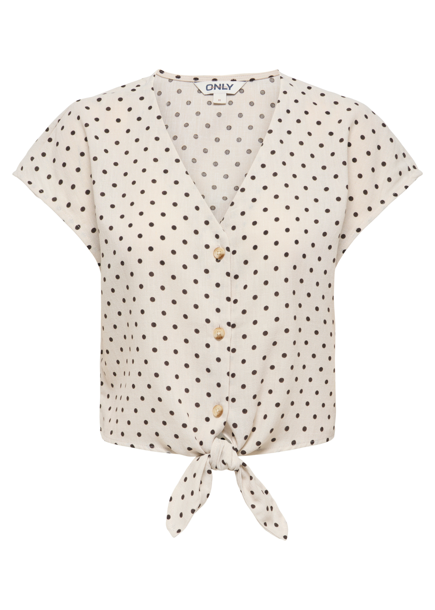 Pumice Stone/Chocolate Polka Dot Tie Front Blouse