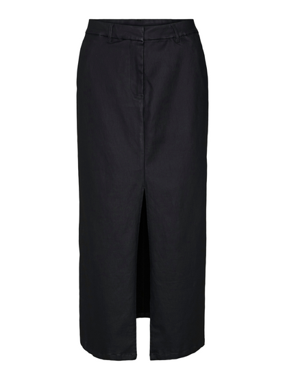 Leah Black Coated Mid Waist Pencil Skirt