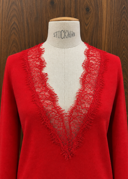 Black Reversible Lace V-Neck Jumper
