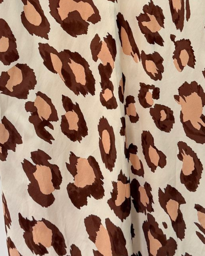 Beige Leopard Satin Slip Skirt