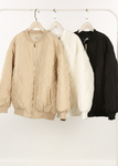 Cream Quilted Puffer Bomber Jacket