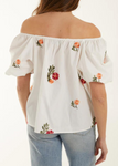 White Embroidered Flower Bardot Top
