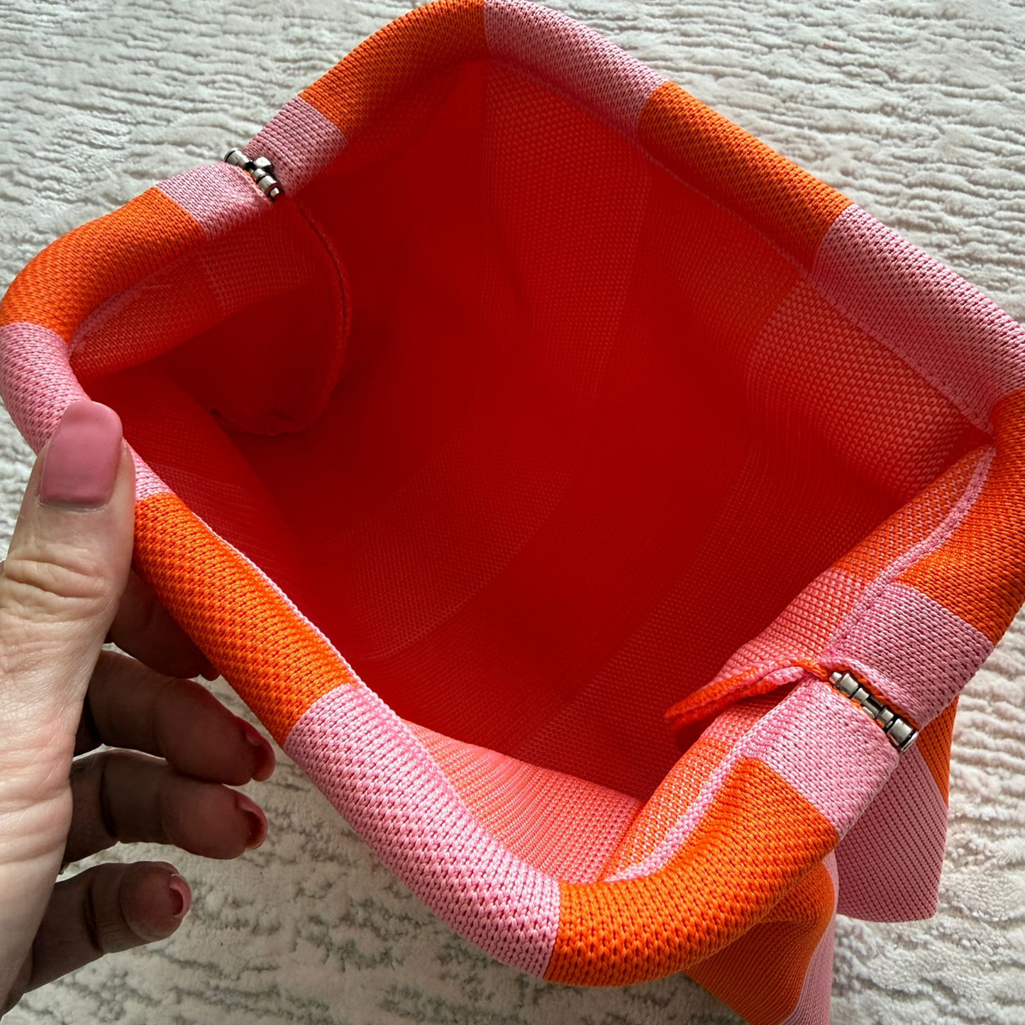 Orange/Pink Woven Stripe Soft Pouch Clutch Bag