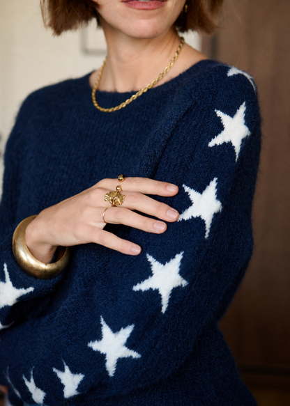 Navy/Cream Star Sleeve Jumper
