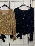 Gold Velvet Sequin Bow Back Top