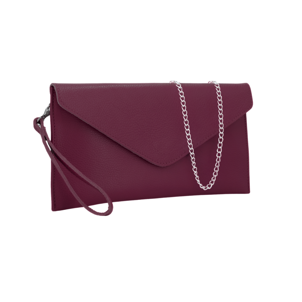Burgundy Leather Envelope Clutch Bag Boutiquemma